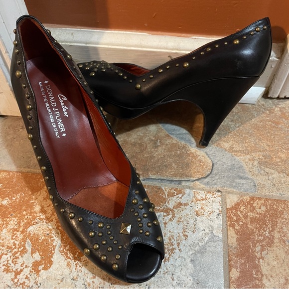 👠 Splendid & Sassy Donald Pliner Black Studded Peep Toe Heels! - Picture 6 of 13